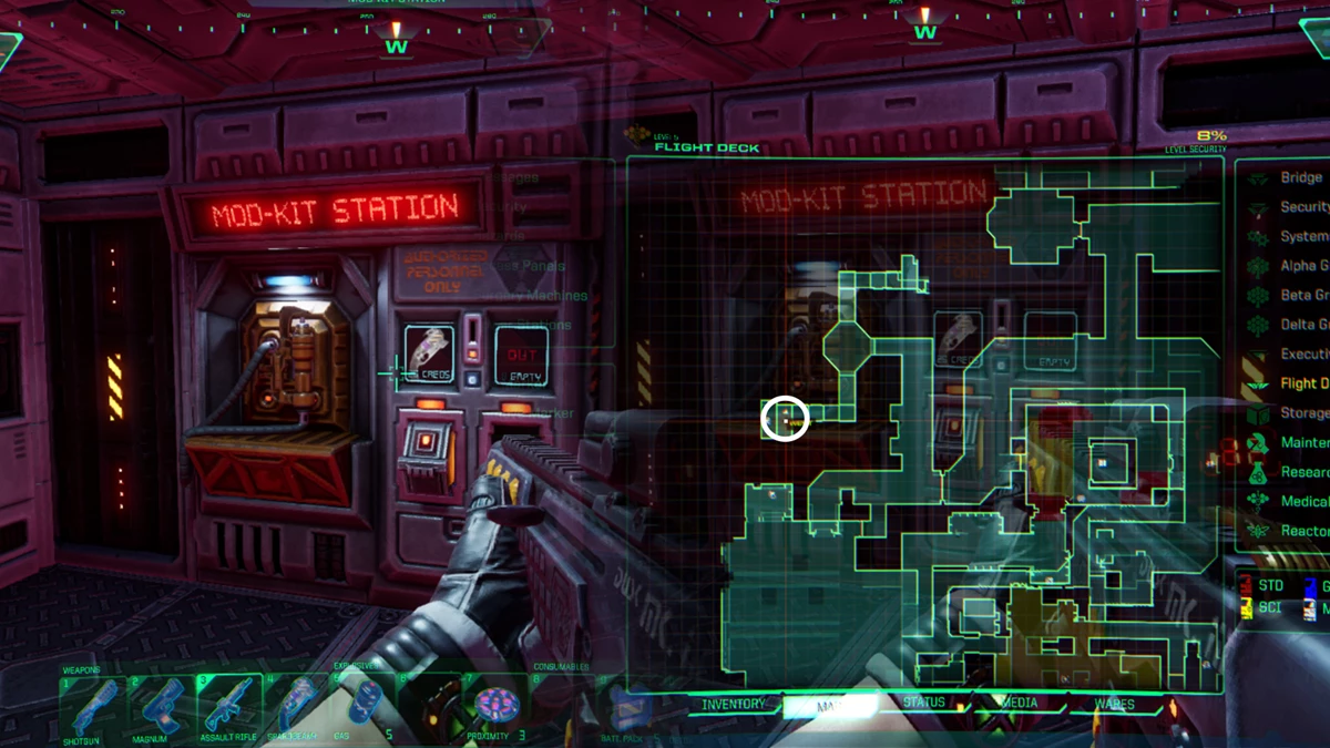 How to get Sparqbeam Damage Mod in System Shock: Location of the Rifle Mod